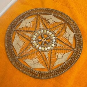 70s rare vintage South Sea handmade  Woven Wall Art with Shell Details